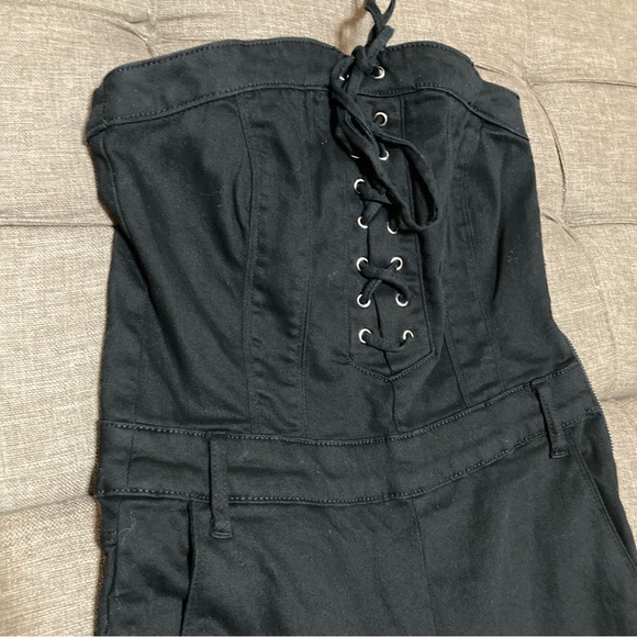 Venus Black Strapless Lace Up Distressed Denim Jumpsuit XS - Picture 7 of 12